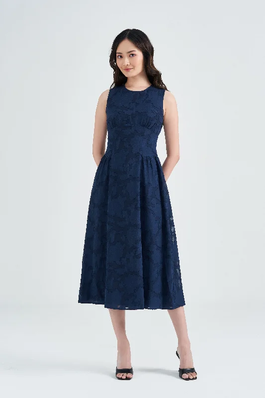 Tahlia Lace Brocade Midi Dress in Harmony Blue